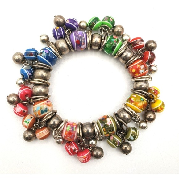 The Unbranded Brand Jewelry - Colorful Stretch Silver Tone Acrylic Bead Bracelet